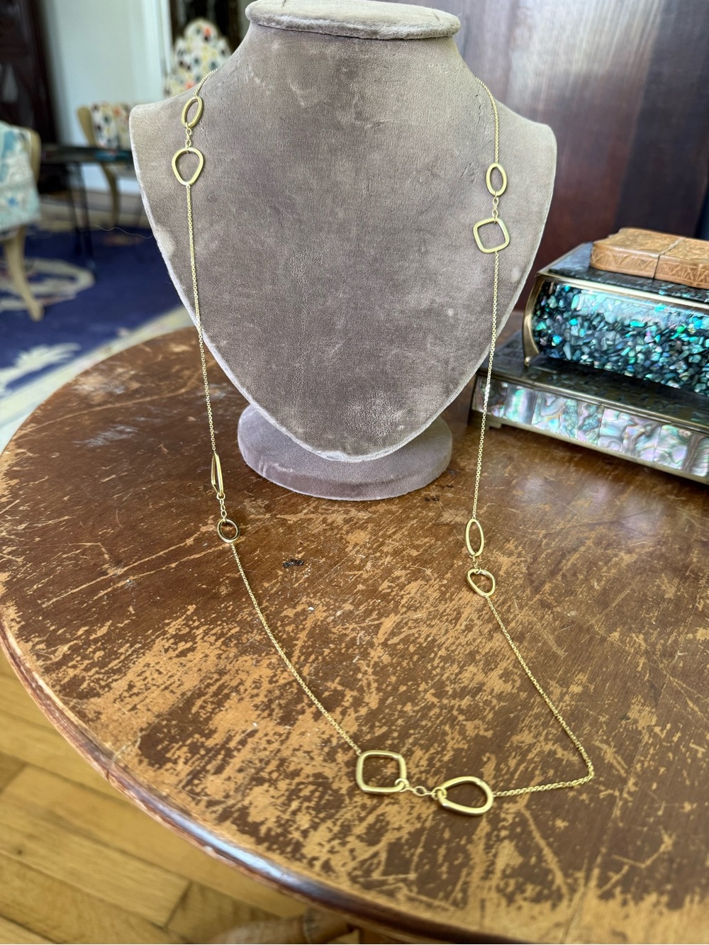 Vintage Delicate 14K Gold Long Station Necklace with Geometric Links by Milros